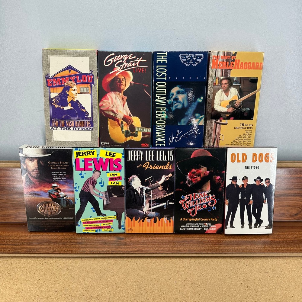 Country Music VHS Lot Strait Waylon Haggard Emmylou Old Dogs Jerry Lee 80s 90s
